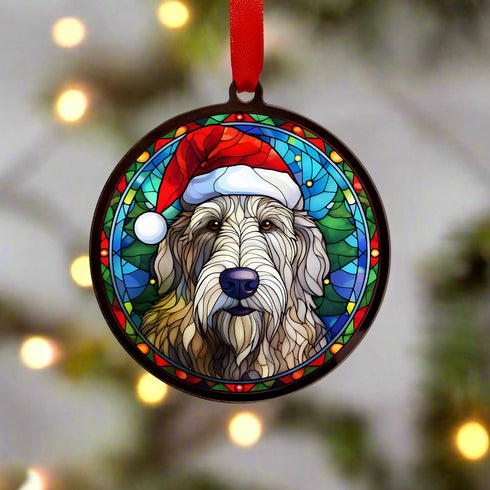 Irish Wolfhound in Santa Hat Suncatcher Decoration